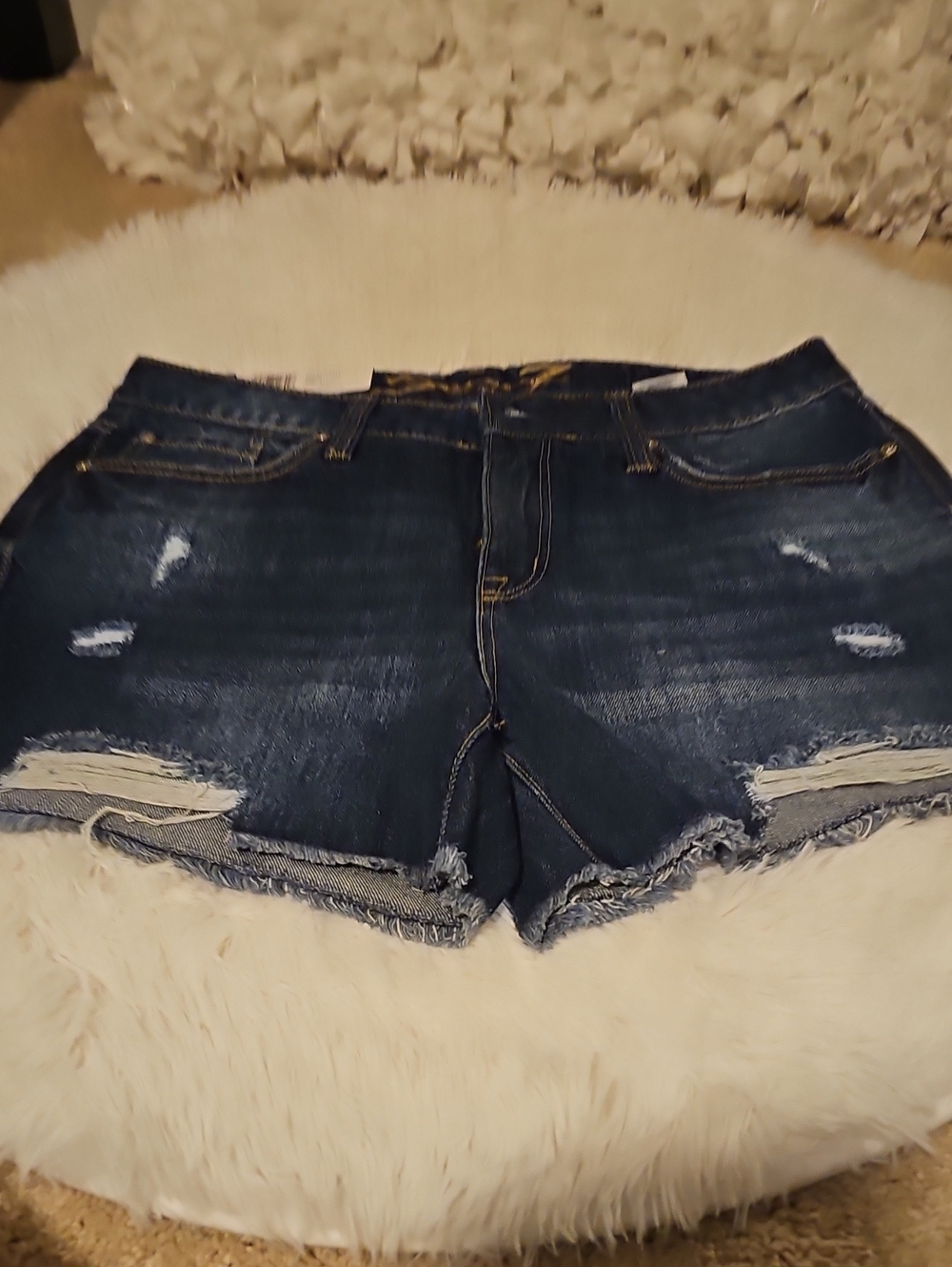 Seven7 Dark Blue Distressed Denim Cutoff Shorts